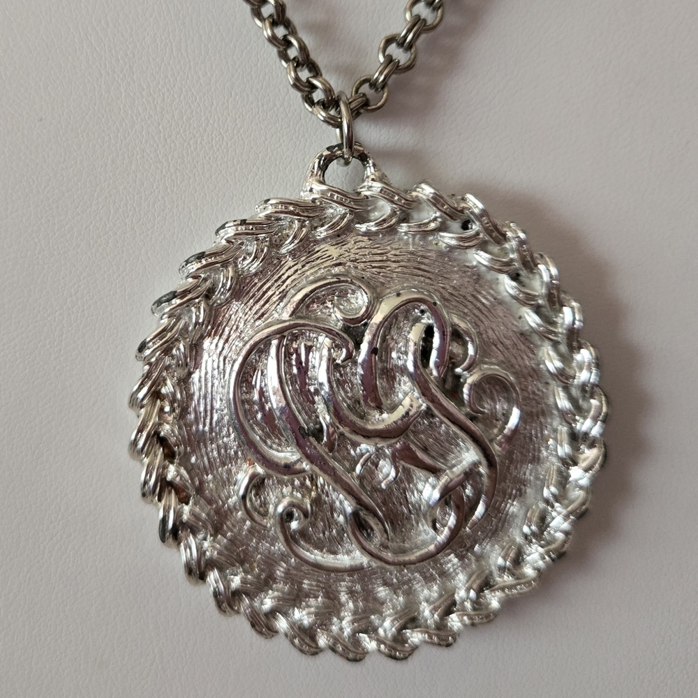 Vintage Monogram/Mirror Pendant Necklace---Ch-19", Pend-2"